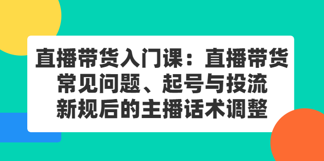 直播带货入门课：直播带货常见问题、起号与投流、新规后的主播话术调整汇创项目库-网创项目资源站-副业项目-创业项目-搞钱项目汇创项目库