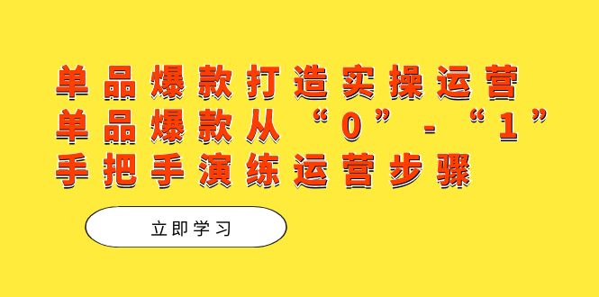 单品爆款打造实操运营，单品爆款从“0”-“1”手把手演练运营步骤汇创项目库-网创项目资源站-副业项目-创业项目-搞钱项目汇创项目库