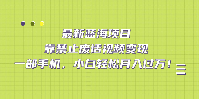 最新蓝海项目，靠禁止废话视频变现，一部手机，小白轻松月入过万！汇创项目库-网创项目资源站-副业项目-创业项目-搞钱项目汇创项目库