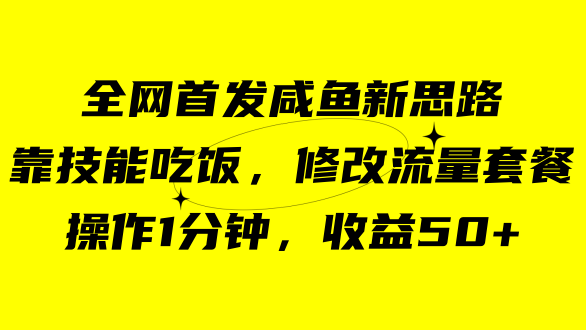 咸鱼冷门新玩法，靠“技能吃饭”，修改流量套餐，操作1分钟，收益50+汇创项目库-网创项目资源站-副业项目-创业项目-搞钱项目汇创项目库