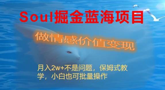 Soul掘金蓝海项目细分赛道，做情感价值变现，月入2w+不是问题汇创项目库-网创项目资源站-副业项目-创业项目-搞钱项目汇创项目库