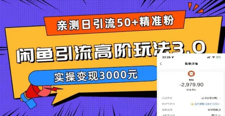 实测日引50+精准粉，闲鱼引流高阶玩法3.0，实操变现3000元汇创项目库-网创项目资源站-副业项目-创业项目-搞钱项目汇创项目库