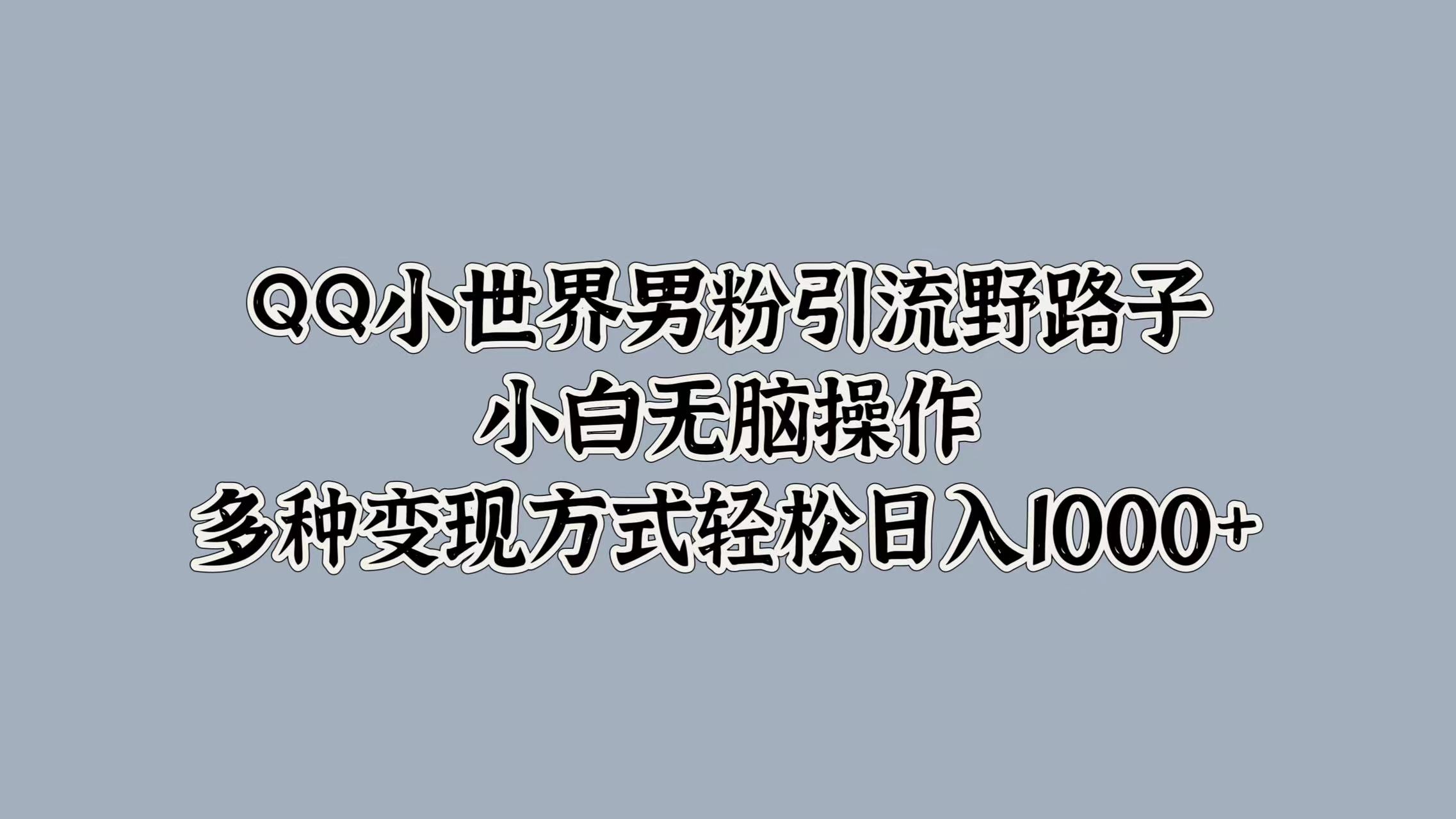 QQ小世界男粉引流野路子，小白无脑操作，多种变现方式轻松日入1000+汇创项目库-网创项目资源站-副业项目-创业项目-搞钱项目汇创项目库