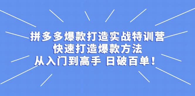 拼多多爆款打造实战特训营：快速打造爆款方法，从入门到高手 日破百单汇创项目库-网创项目资源站-副业项目-创业项目-搞钱项目汇创项目库