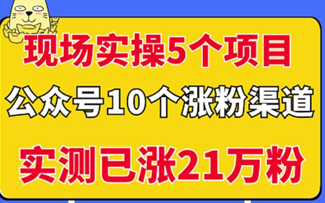 现场实操5个公众号项目，10个涨粉渠道，实测已涨21万粉！汇创项目库-网创项目资源站-副业项目-创业项目-搞钱项目汇创项目库