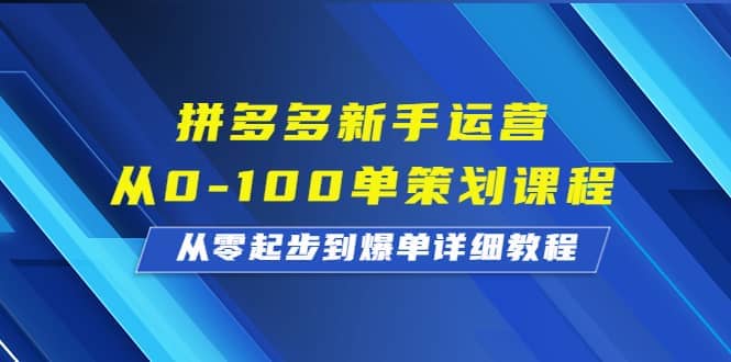 拼多多新手运营从0-100单策划课程，从零起步到爆单详细教程汇创项目库-网创项目资源站-副业项目-创业项目-搞钱项目汇创项目库