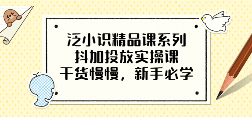 泛小识精品课系列：抖加投放实操课，干货慢慢，新手必学（12节视频课）汇创项目库-网创项目资源站-副业项目-创业项目-搞钱项目汇创项目库