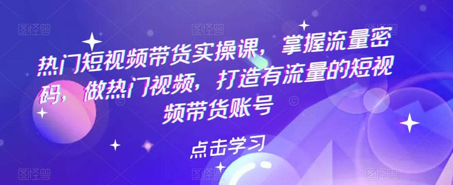 热门短视频带货实战 掌握流量密码 做热门视频 打造有流量的短视频带货账号汇创项目库-网创项目资源站-副业项目-创业项目-搞钱项目汇创项目库