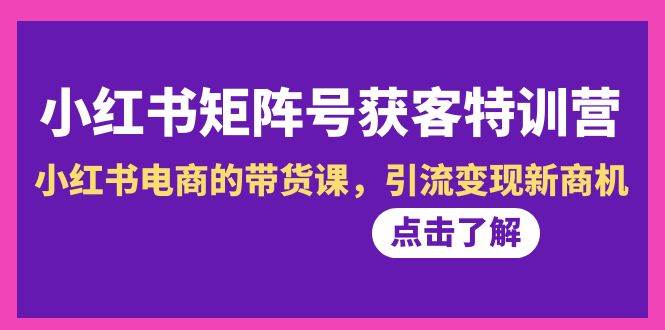 小红书-矩阵号获客特训营-第10期，小红书电商的带货课，引流变现新商机汇创项目库-网创项目资源站-副业项目-创业项目-搞钱项目汇创项目库