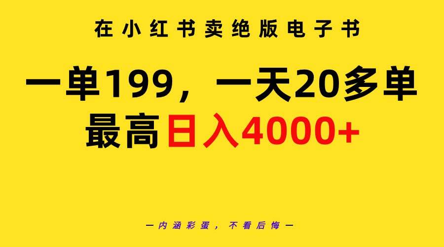 在小红书卖绝版电子书，一单199 一天最多搞20多单，最高日入4000+教程+资料汇创项目库-网创项目资源站-副业项目-创业项目-搞钱项目汇创项目库