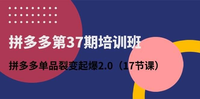 拼多多第37期培训班：拼多多单品裂变起爆2.0（17节课）汇创项目库-网创项目资源站-副业项目-创业项目-搞钱项目汇创项目库