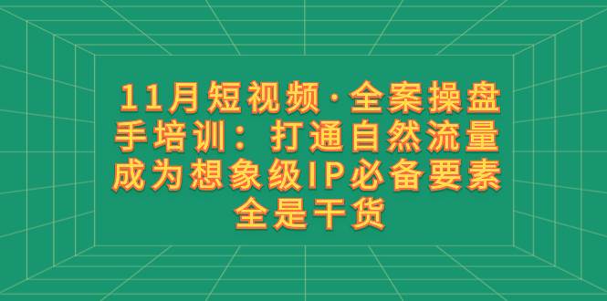 11月短视频·全案操盘手培训：打通自然流量 成为想象级IP必备要素 全是干货汇创项目库-网创项目资源站-副业项目-创业项目-搞钱项目汇创项目库