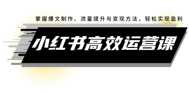 小红书高效运营课：掌握爆文制作、流量提升与变现方法，轻松实现盈利汇创项目库-网创项目资源站-副业项目-创业项目-搞钱项目汇创项目库