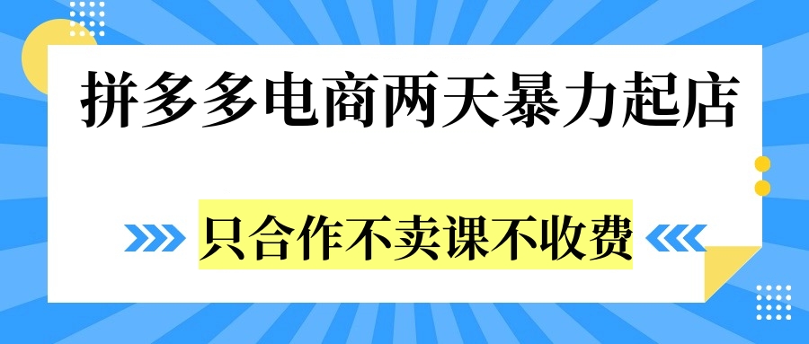 拼多多两天暴力起店，只合作不卖课不收费汇创项目库-网创项目资源站-副业项目-创业项目-搞钱项目汇创项目库