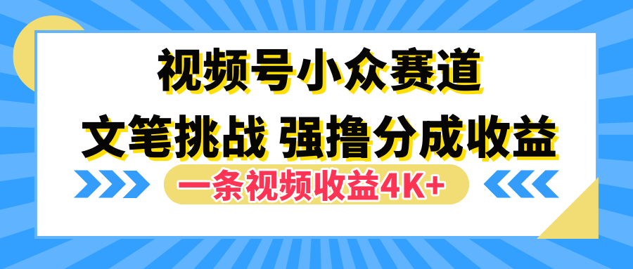 视频号小众赛道，文笔挑战，一条视频收益4K+汇创项目库-网创项目资源站-副业项目-创业项目-搞钱项目汇创项目库