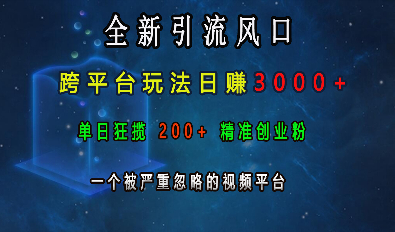 全新引流风口，跨平台玩法日赚3000+，单日狂揽200+精准创业粉，一个被严重忽略的视频平台汇创项目库-网创项目资源站-副业项目-创业项目-搞钱项目汇创项目库