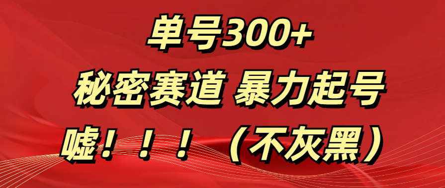 单号300+  秘密赛道 暴力起号  （不灰黑）汇创项目库-网创项目资源站-副业项目-创业项目-搞钱项目汇创项目库