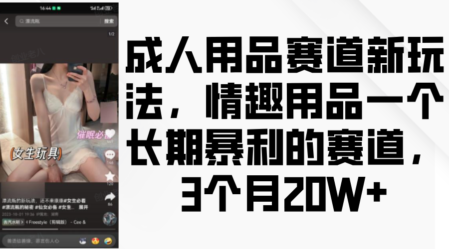 情趣用品一个长期暴利的赛道，成人用品赛道新玩法，3个月20W+汇创项目库-网创项目资源站-副业项目-创业项目-搞钱项目汇创项目库