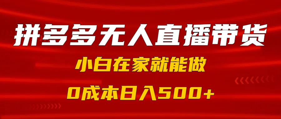 拼多多无人直播带货，小白在家就能做，0成本日入500+汇创项目库-网创项目资源站-副业项目-创业项目-搞钱项目汇创项目库