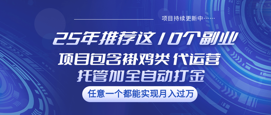 25年推荐这10个副业 项目包含褂鸡类、代运营托管类、全自动打金类汇创项目库-网创项目资源站-副业项目-创业项目-搞钱项目汇创项目库